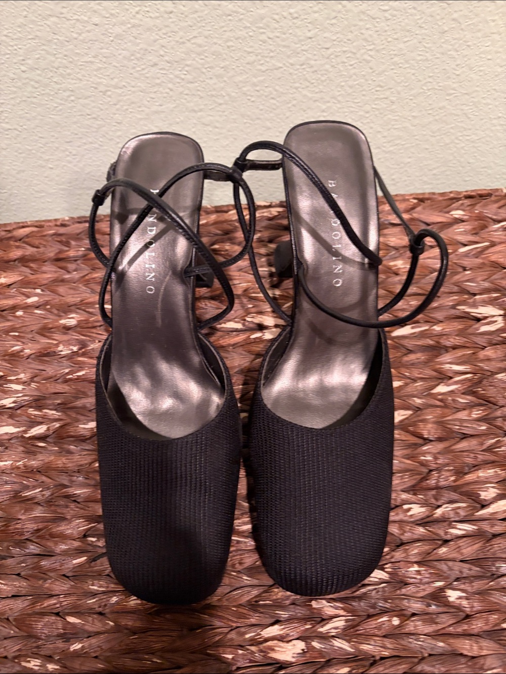 Bandolino Black Textured Square-Toe Slingback Heels